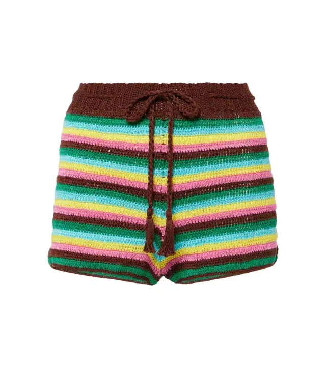 Anna Kosturova Striped crochet cotton shorts