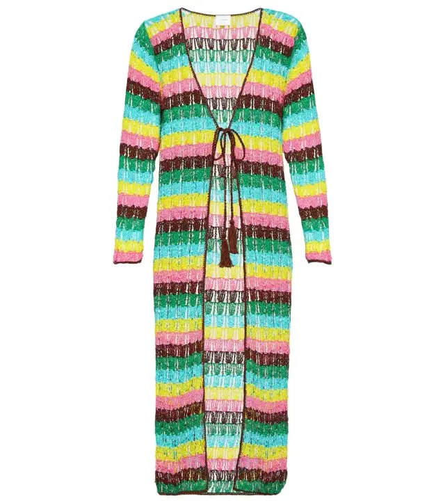 Anna Kosturova Striped crochet cotton beach cover-up