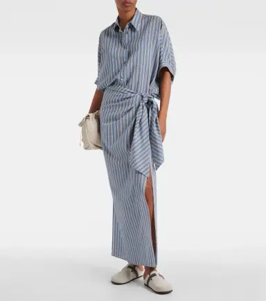 Brunello Cucinelli Striped cotton and silk wrap skirt | Thumbnail 5