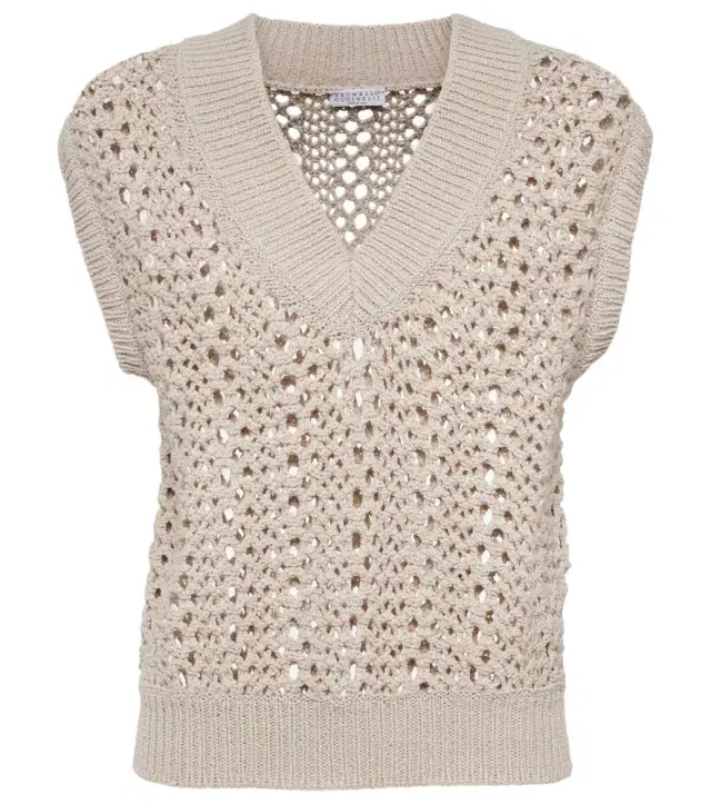 Brunello Cucinelli Open-knit cotton-blend sweater vest