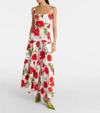 Oscar de la Renta Floral tiered cotton-blend poplin maxi dress | Thumbnail 2