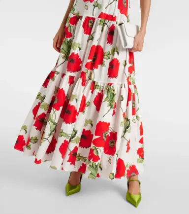 Oscar de la Renta Floral tiered cotton-blend poplin maxi dress | Thumbnail 3