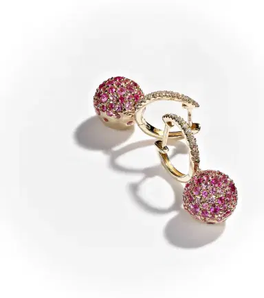 Roxanne First Bauble 14kt gold hoop earrings with diamonds and sapphires | Thumbnail 2