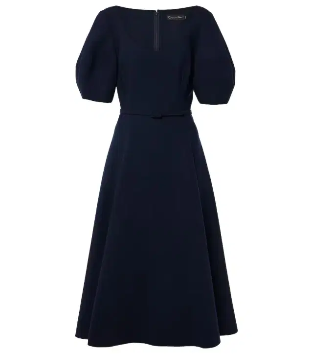 Oscar de la Renta Puff-sleeve wool-blend midi dress