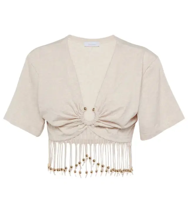 Rabanne Fringed beaded cotton jersey crop top