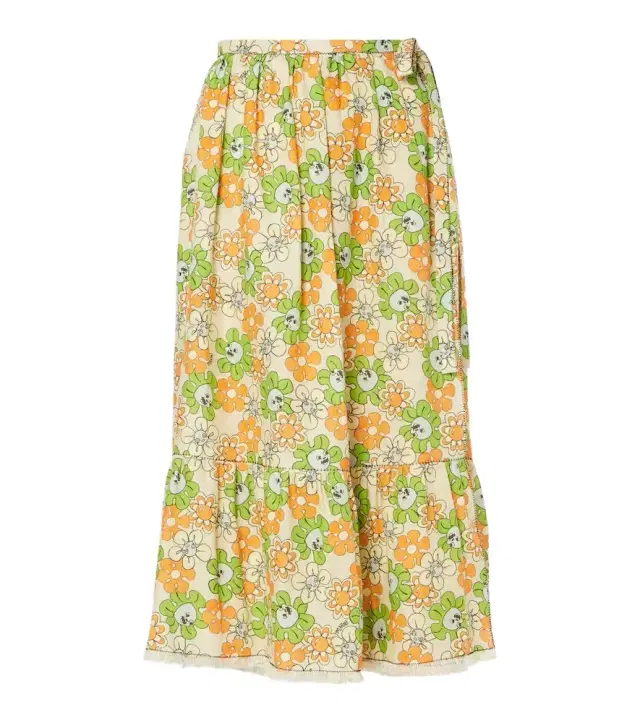 Marni Floral linen midi skirt