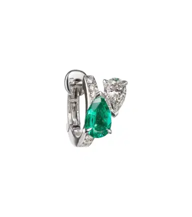Repossi Serti Sur Vide 18kt white gold single earring with diamonds and emerald | Thumbnail 1 Repossi Serti Sur Vide 18kt white gold single earring with diamonds and emerald | Thumbnail 1