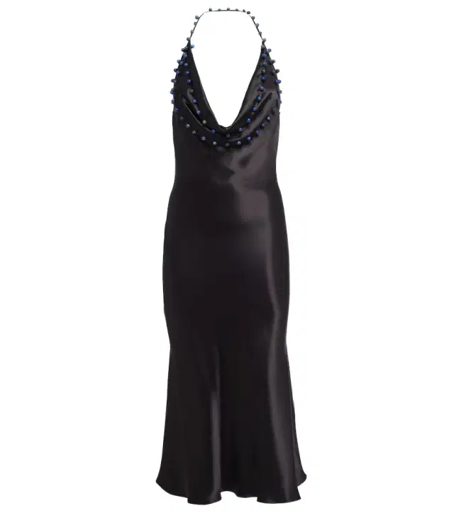 Beaded satin midi dress