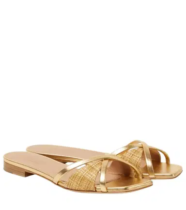 Malone Souliers Penn raffia and metallic leather sandals | Thumbnail 1