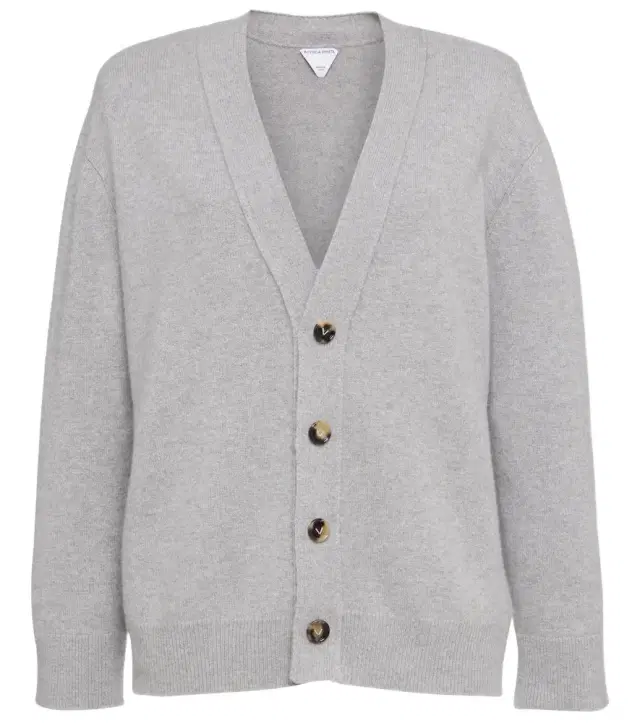 Leather-trimmed cashmere-blend cardigan