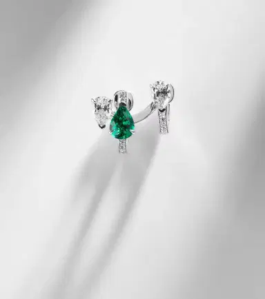 Repossi Serti Sur Vide 18kt white gold single earring with diamonds and emerald | Thumbnail 5 Repossi Serti Sur Vide 18kt white gold single earring with diamonds and emerald | Thumbnail 5