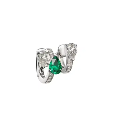Repossi Serti Sur Vide 18kt white gold single earring with diamonds and emerald | Thumbnail 1 Repossi Serti Sur Vide 18kt white gold single earring with diamonds and emerald | Thumbnail 1
