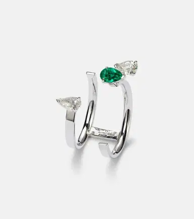 Repossi Serti Sur Vide 18kt white gold ring with diamonds and emerald | Thumbnail 2 Repossi Serti Sur Vide 18kt white gold ring with diamonds and emerald | Thumbnail 2