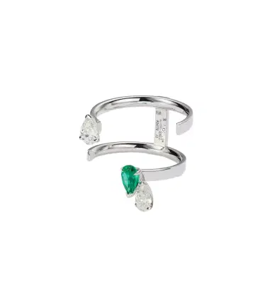 Repossi Serti Sur Vide 18kt white gold ring with diamonds and emerald | Thumbnail 1 Repossi Serti Sur Vide 18kt white gold ring with diamonds and emerald | Thumbnail 1