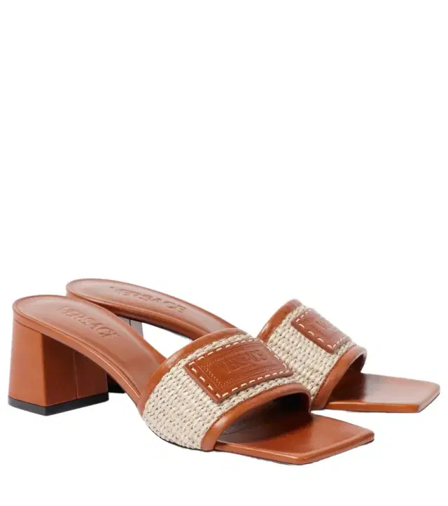 Versace Theia Barocco leather-trimmed raffia mules
