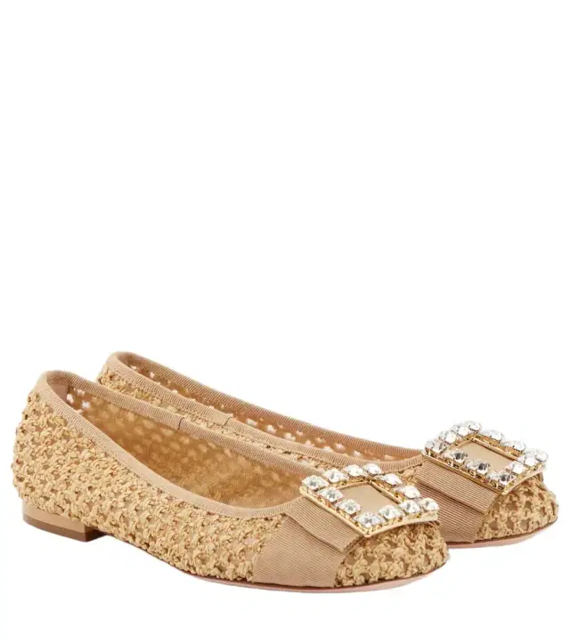 Roger Vivier Très Vivier raffia-effect ballet flats