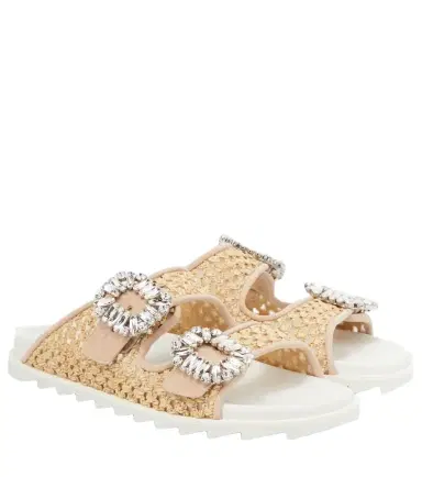 Roger Vivier Slidy Viv' embellished raffia sandals | Thumbnail 1 Roger Vivier Slidy Viv' embellished raffia sandals | Thumbnail 1