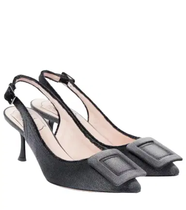Roger Vivier Fringed denim slingback pumps | Thumbnail 1