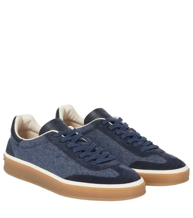 Loro Piana Tennis Walk suede-trimmed denim sneakers