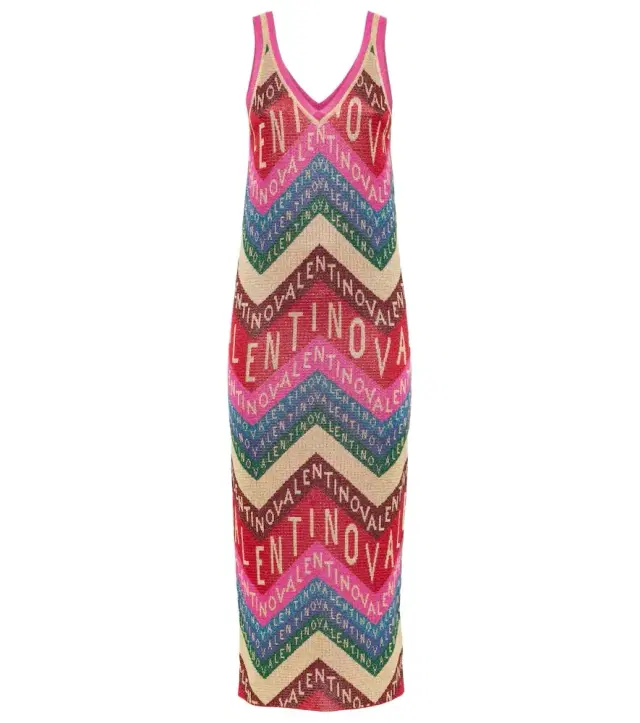 Valentino Chevron lamé midi dress