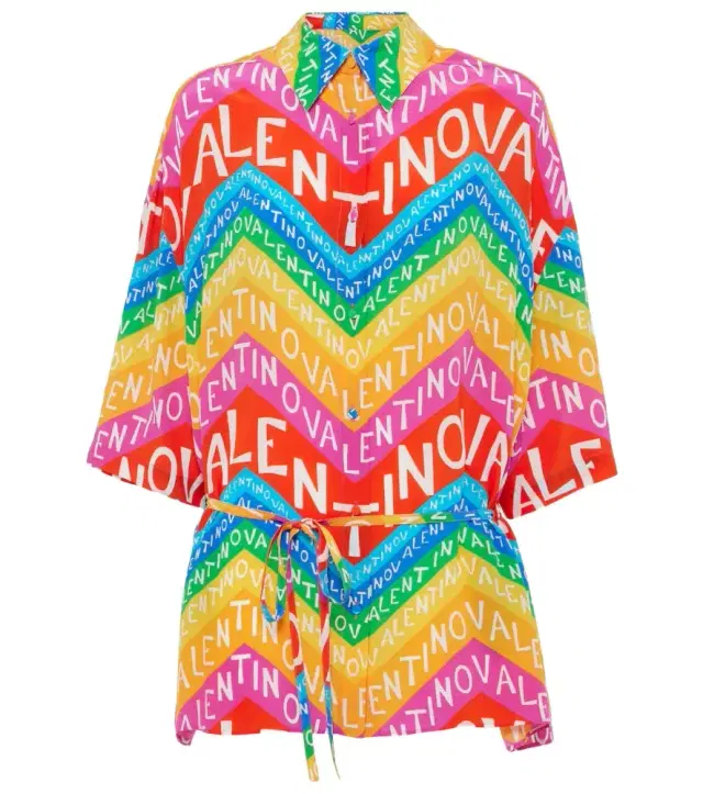 Valentino Logo silk shirt dress