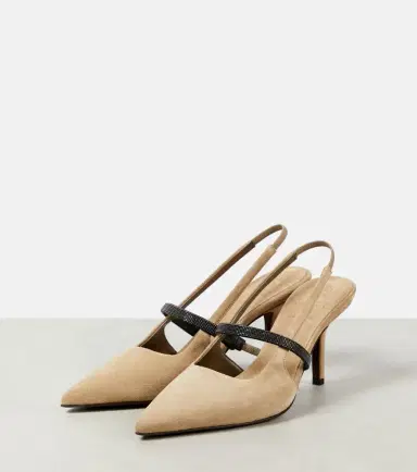Brunello Cucinelli Monili suede slingback pumps | Thumbnail 3