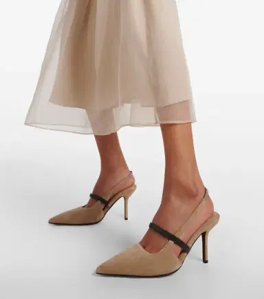 Brunello Cucinelli Monili suede slingback pumps | Thumbnail 6