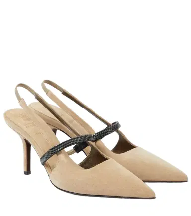 Brunello Cucinelli Monili suede slingback pumps | Thumbnail 1