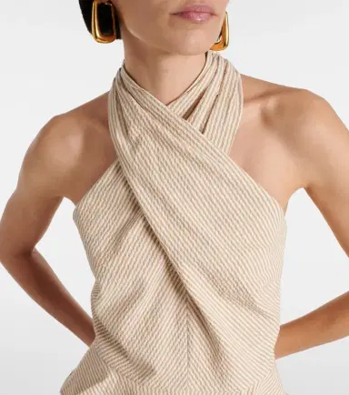 Veronica Beard Drey halterneck cotton seersucker top | Thumbnail 2