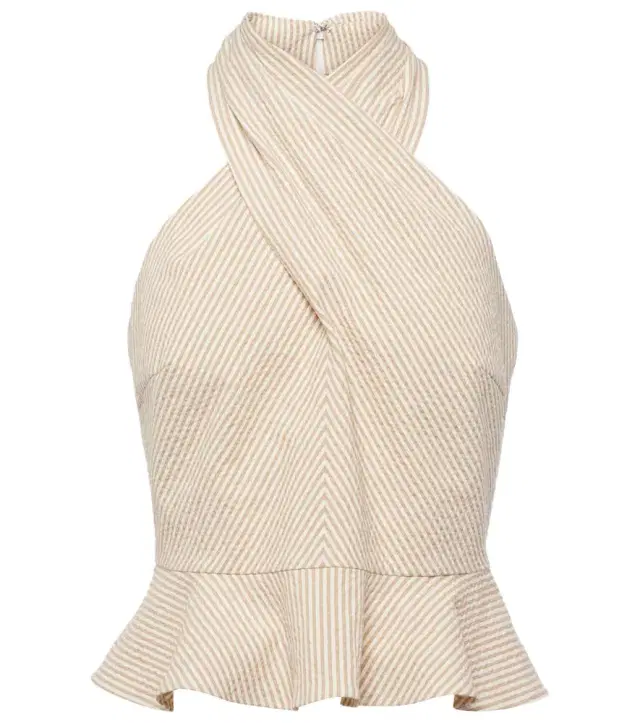 Veronica Beard Drey halterneck cotton seersucker top