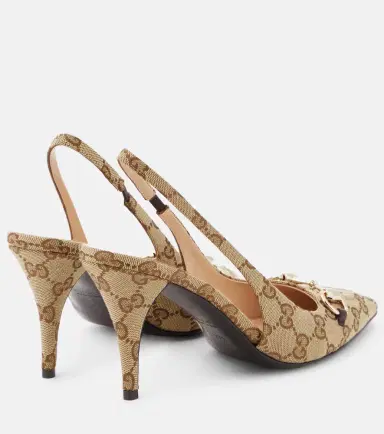 Gucci Horsebit GG Canvas slingback pumps | Thumbnail 2