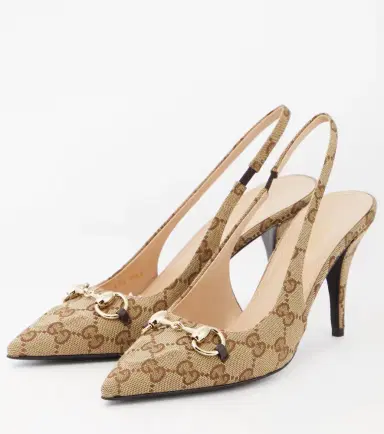 Gucci Horsebit GG Canvas slingback pumps | Thumbnail 3