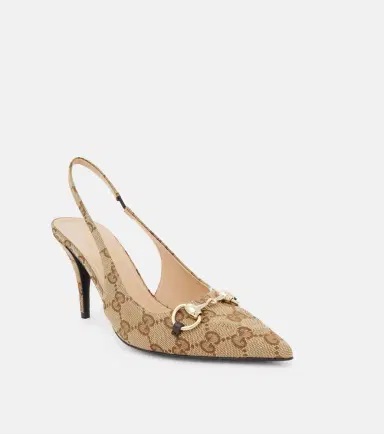 Gucci Horsebit GG Canvas slingback pumps | Thumbnail 4