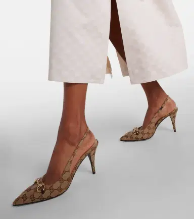 Gucci Horsebit GG Canvas slingback pumps | Thumbnail 7