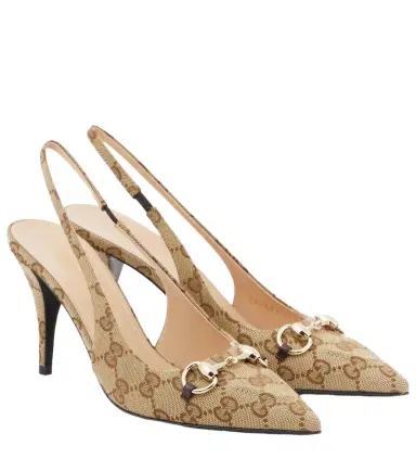 Gucci Horsebit GG Canvas slingback pumps | Thumbnail 1