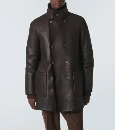 Giorgio Armani Reversible leather and shearling peacoat | Thumbnail 3 Giorgio Armani Reversible leather and shearling peacoat | Thumbnail 3