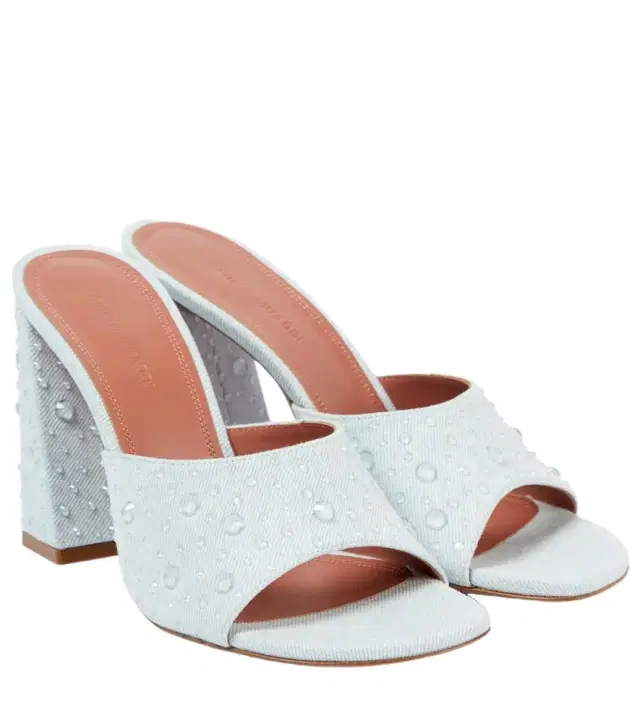 Amina Muaddi Brigitte 95 denim and leather mules