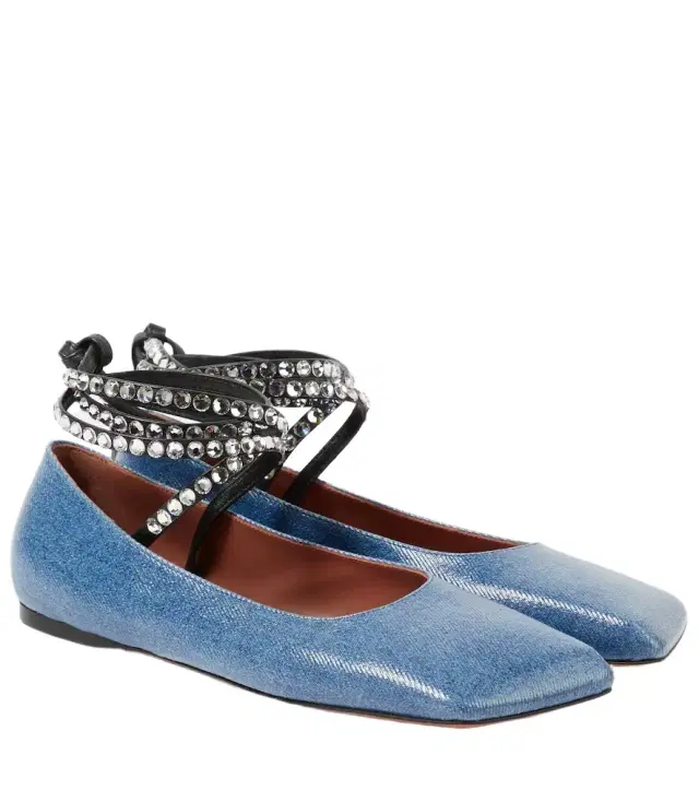 Amina Muaddi Ane embellished denim ballet flats