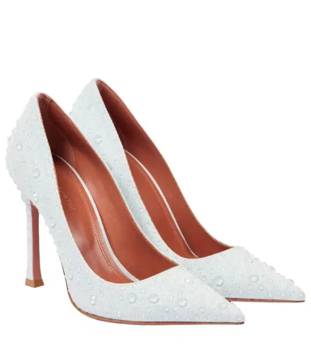 Amina Muaddi Elsa 105 embellished denim pumps