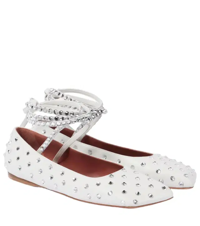 Amina Muaddi Ane crystal-embellished leather flats
