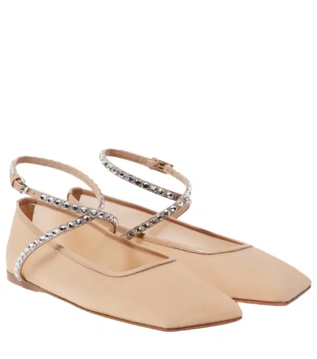 Amina Muaddi Ane embellished mesh ballet flats