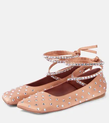 Amina Muaddi Ane crystal-embellished satin ballet flats | Thumbnail 4