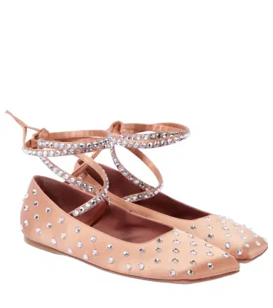 Amina Muaddi Ane crystal-embellished satin ballet flats | Thumbnail 1