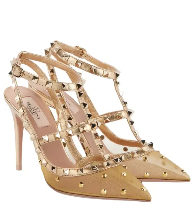 Valentino Garavani Rockstud 105 mesh and leather pumps