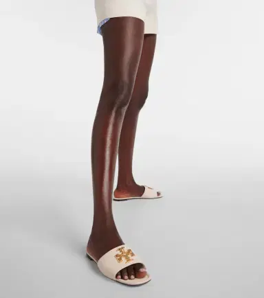 Tory Burch Eleanor T Monogram leather slides | Thumbnail 3 Tory Burch Eleanor T Monogram leather slides | Thumbnail 3