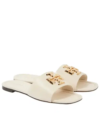 Tory Burch Eleanor T Monogram leather slides | Thumbnail 1 Tory Burch Eleanor T Monogram leather slides | Thumbnail 1