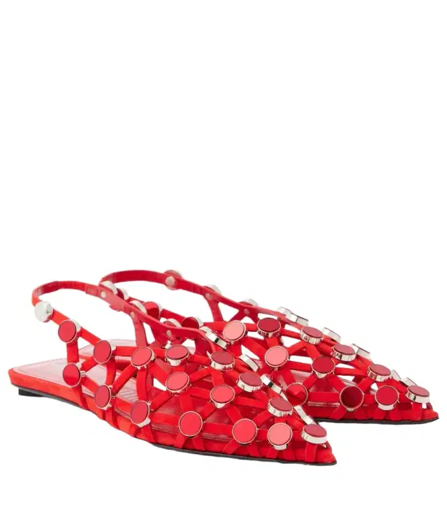 The Attico Grid studded suede slingback flats