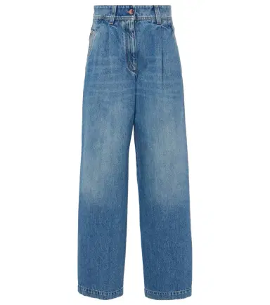 Brunello Cucinelli Pleated high-rise wide-leg jeans | Thumbnail 1