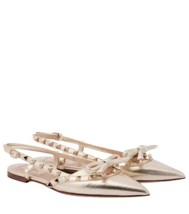 Valentino Garavani Rockstud metallic leather slingback flats