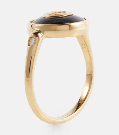 Gucci Interlocking G 18kt gold ring with onyx and white diamonds | Thumbnail 3